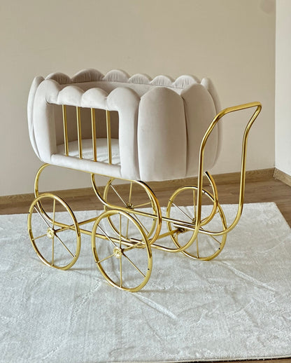 Luxury Baby Crib With Gold Wheels - Light Beige