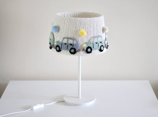 CAR TABLE LAMPSHADE WITH POM POMS