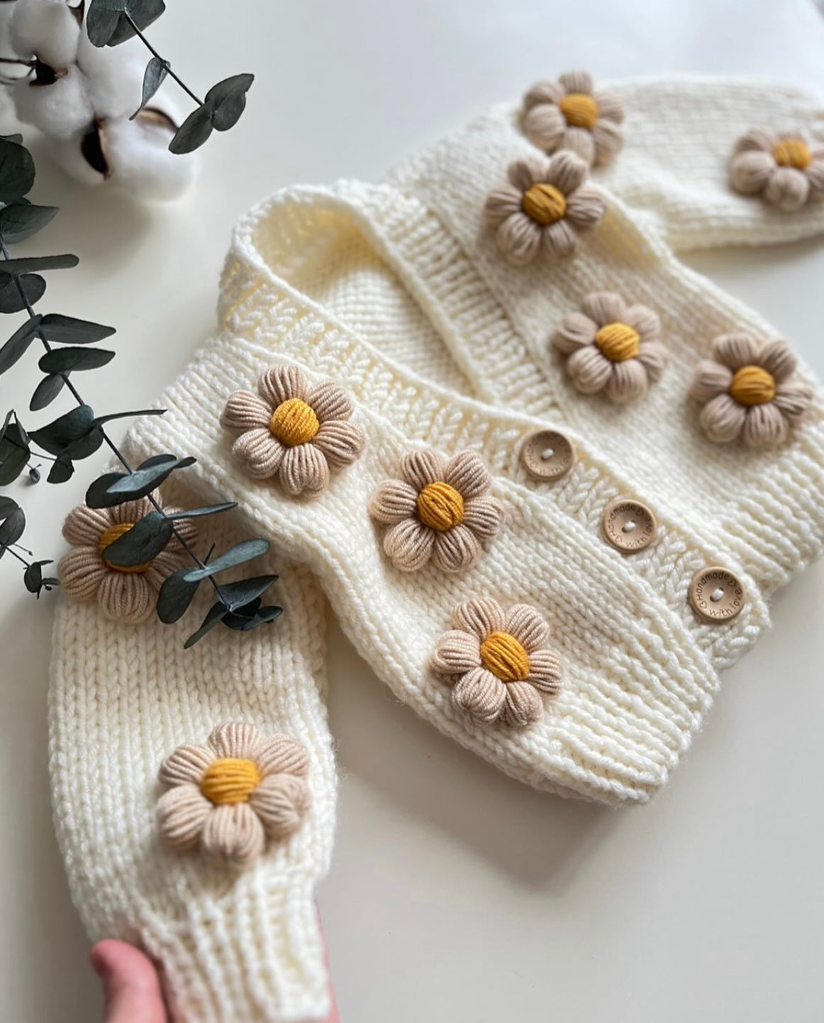 Daisy Cardigan decorated with flowers