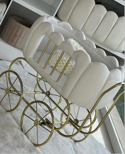 Luxury Baby Crib With Gold Wheels - Cream