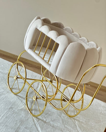 Luxury Baby Crib With Gold Wheels - Light Beige