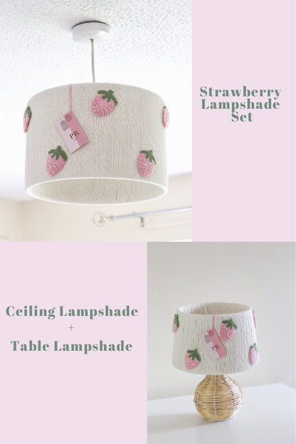 PINK STRAWBERRY SET: Pendant Lampshade and Table Lampshade