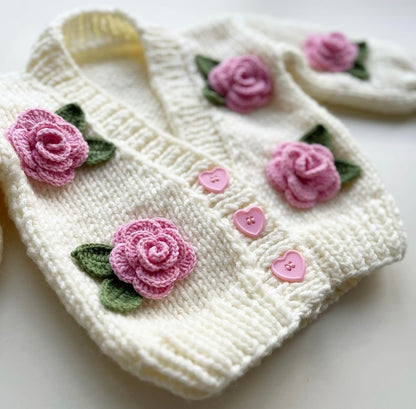 Rose Cardigan decorated with pink roses