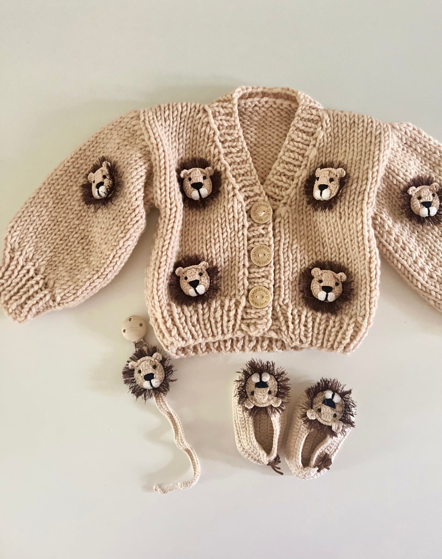 Lion Cardigan Set decorated with lion faces