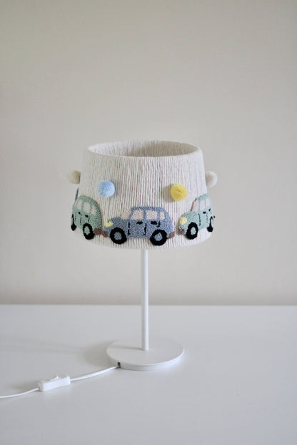 CAR TABLE LAMPSHADE WITH POM POMS