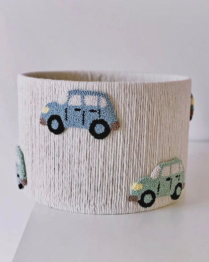 CAR LAMPSHADE Decorated with blue and green cars