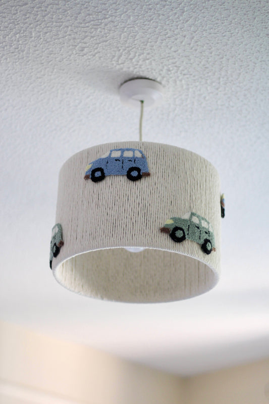 CAR LAMPSHADE Decorated with blue and green cars