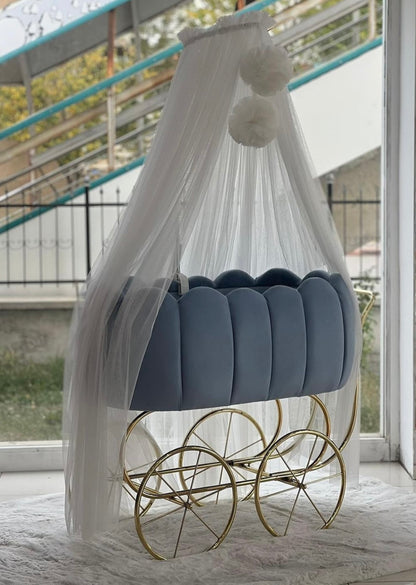 Luxury Baby Crib With Gold Wheels - Dreamy Sky