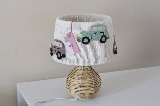 GREEN AND BROWN CAR TABLE LAMP