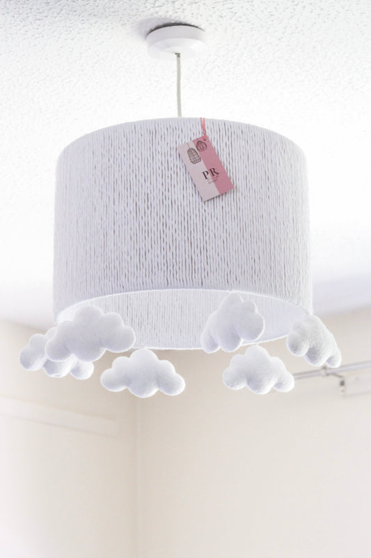 CLOUD LAMPSHADE decorated with white felt clouds ☁️