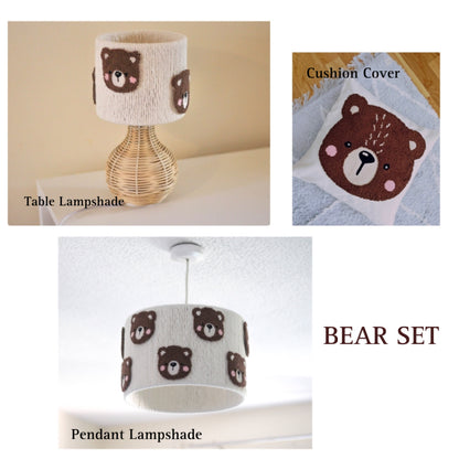 TEDDY BEAR SET: Cushion cover, Table Lampshade and Pendant Lampshade