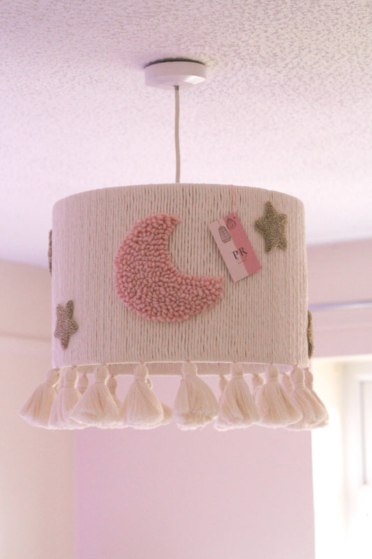 NEW MOON LAMPSHADE decorated with pink moons and gold stars