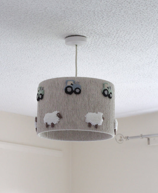 TRACTOR & SHEEP LAMPSHADE (beige version)