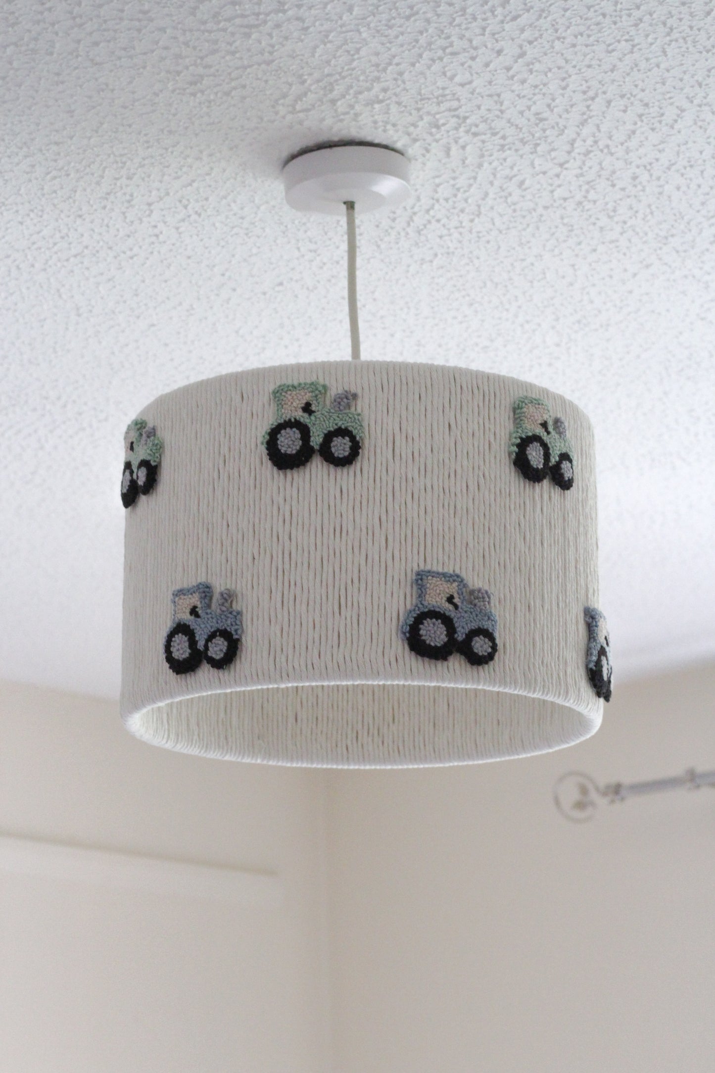 TRACTOR LAMPSHADE decorated with green and blue tractors