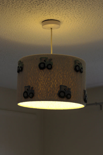 TRACTOR LAMPSHADE decorated with green and blue tractors