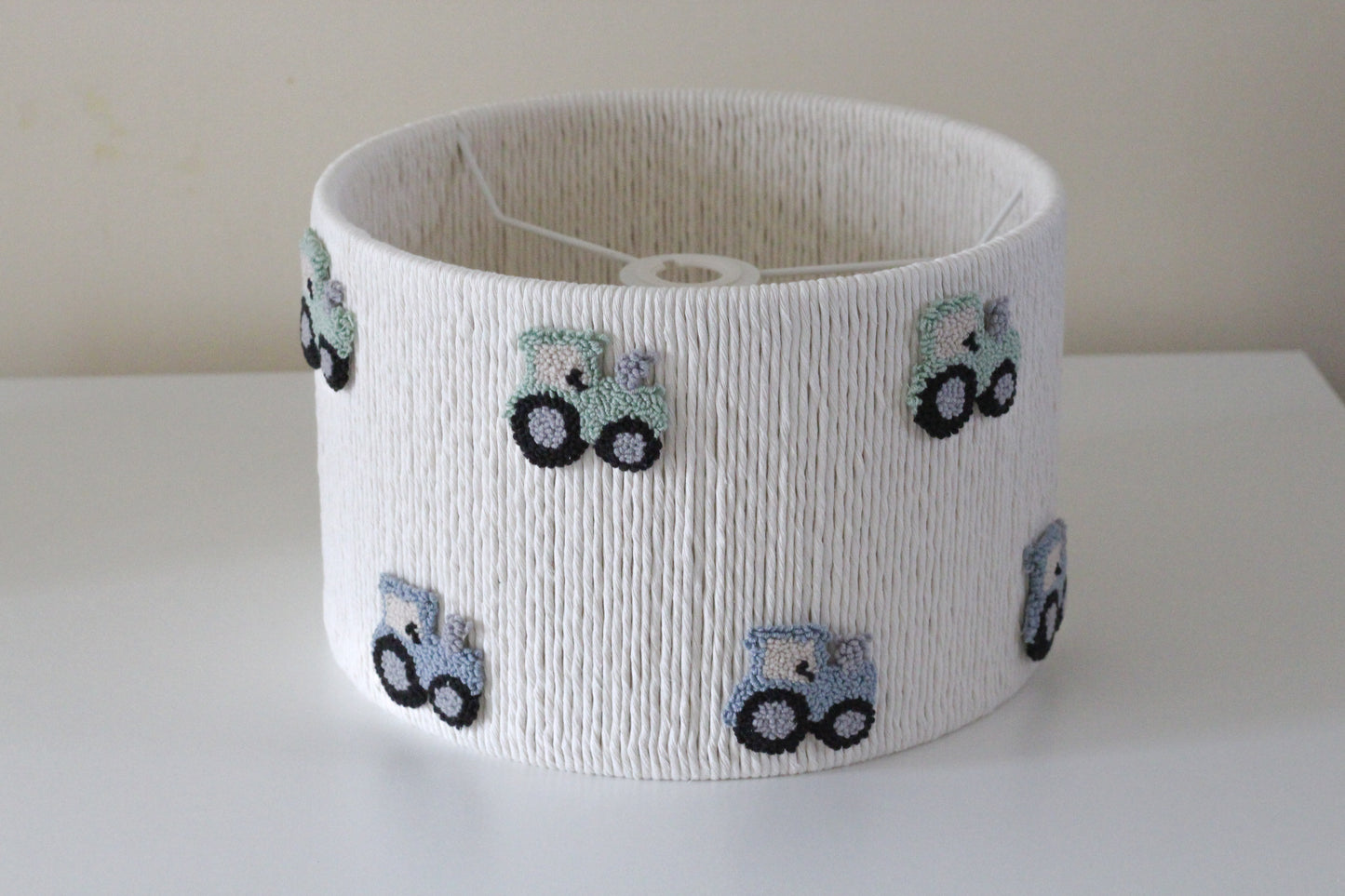 TRACTOR LAMPSHADE decorated with green and blue tractors