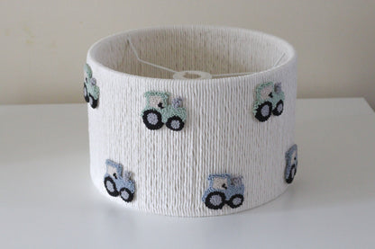 TRACTOR LAMPSHADE decorated with green and blue tractors